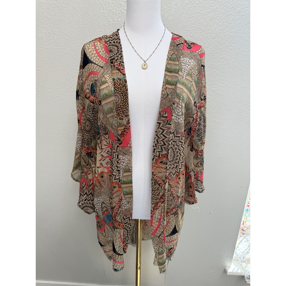 Y2K‎ Boho Abstract Print Kimono Cardigan Cover Up Made in USA